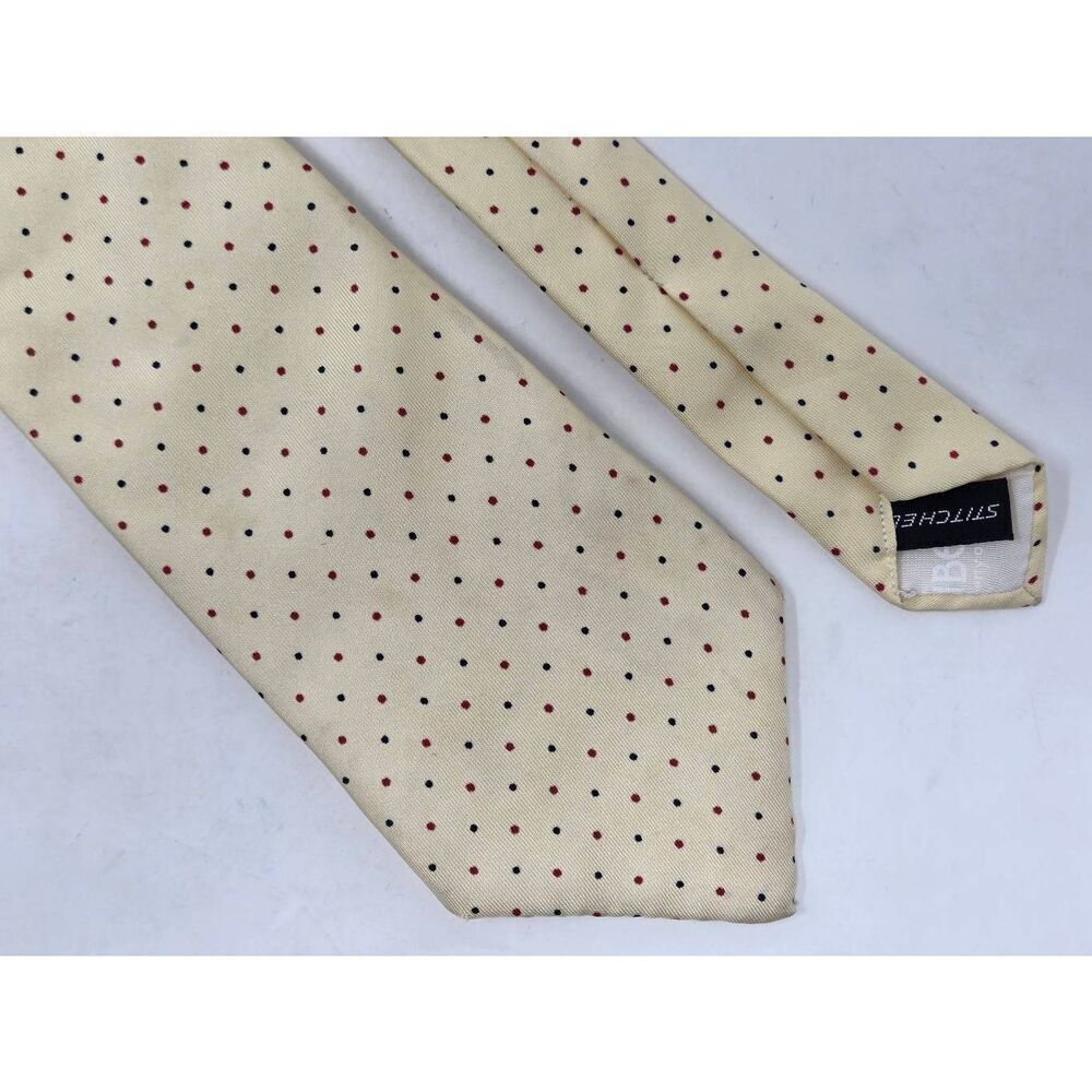 LIBERTY OF LONDON SILK TIE CREAM RED BLUE POLKA DOT SMOOTH 3.5" X 55" VINTAGE